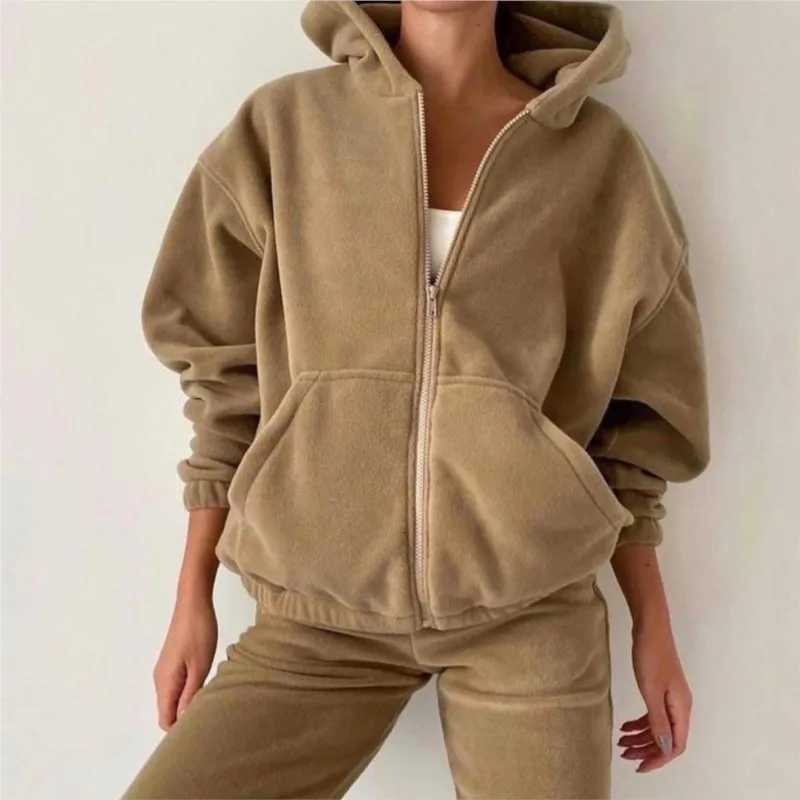 Velvet Baseball Sets Women's Solid Fabric Tracksuits Velour Hoody Track Suit 2024 Autumn Hoodies and Pants Oversized Sportswear Two Pieces Set