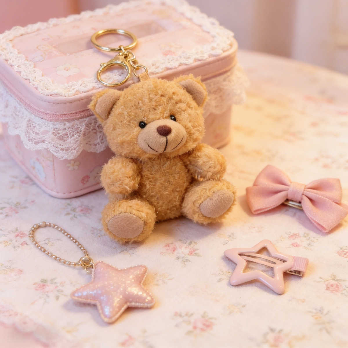 Adorable Bag Parts 3D Accessories Plush Bear Keychain Fluffy Faux Fur Doll with PP Cotton Cute Cartoon Key Ring for Car Bag Christmas Gift H260922
