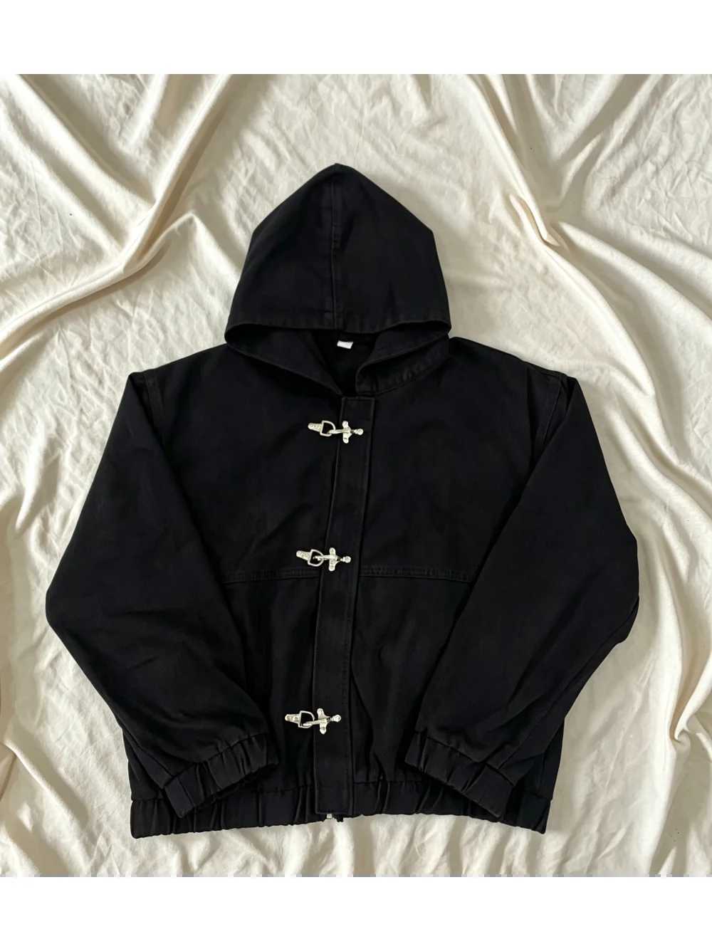 Women's Jackets 2026 new autumn dark subculture metal airplane buckle hooded denim jacket for both men and women loose street trend niche ins C