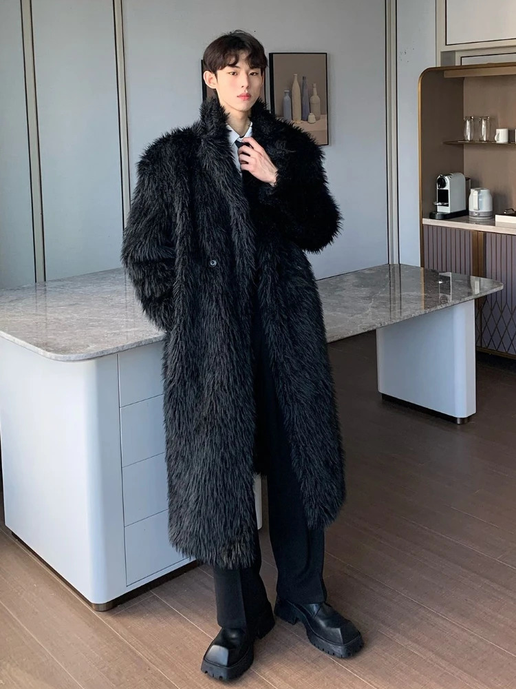 Winter High Quality Warm Thick Anti-freeze Long Faux Fur Jacket Fur Trench Coat Loose Coat Lapel Snow Clothing Mens Fur Coats 260921