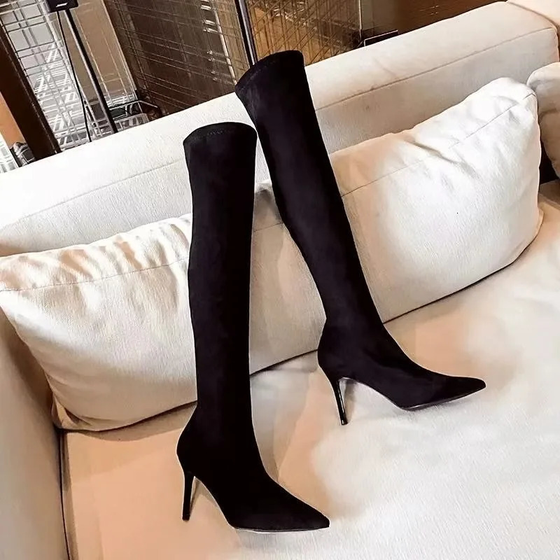 Pointed-toe high-heeled over-the-knee boots for women autumn and winter style sexy and slimming tall boots. 260922