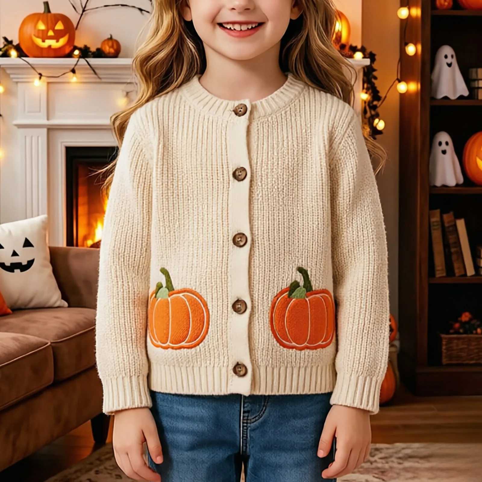 Winter Pullover Autumn Kids Cardigan Halloween Knitted Sweater Pumpkin Cute Unisex Coat For Boys Girls Soft Comfort Casual Sweaters 1-8Y C260921