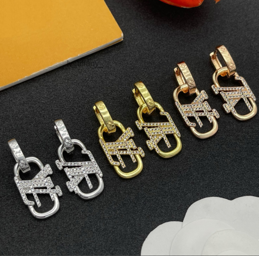 Crystal Earrings Designer Earring Luxury Jewelry Brass Copper Women Letter Stud Wedding Party Jewelry