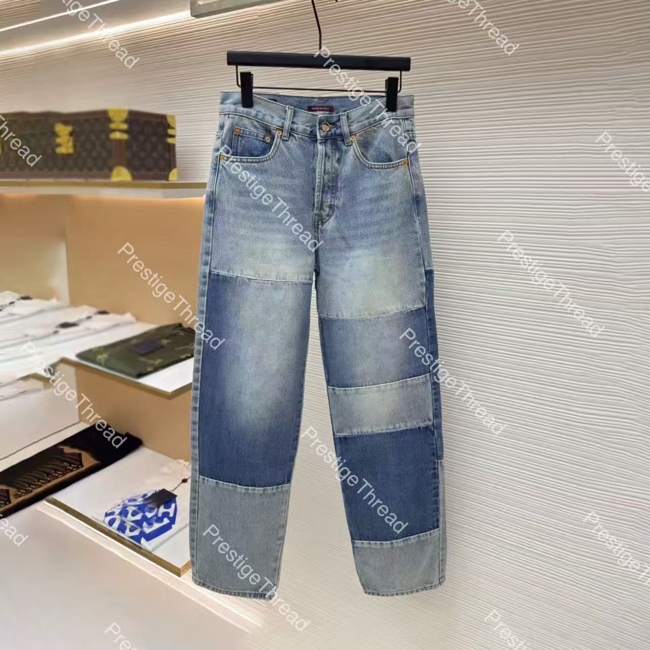 Designer Washed Embossed Denim Pants with Solid Color Panels Men's Jeans