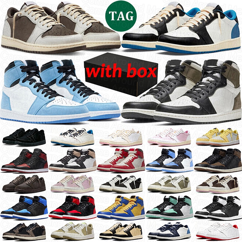With Box 1s Basketball Shoes Free Shipping Men Women travis 1 lows scottshoes Olive Mocha Bred Toe Mystic Green Wolf Grey Designer High Basketballs