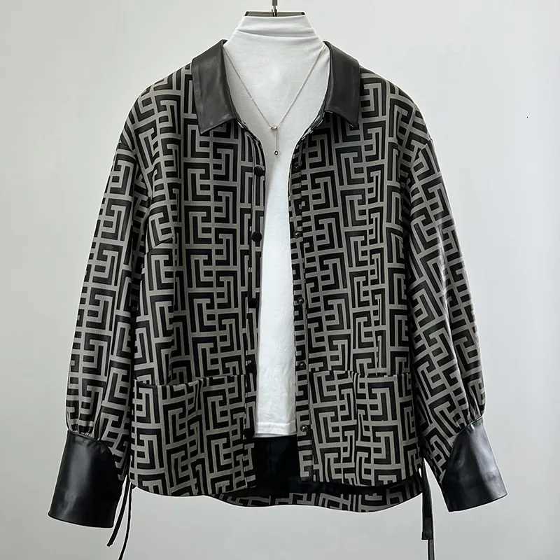 Fit Women's Loose Floral Leather Biker Jacket Short Turn-down Collar Genuine Sheepskin Top for Spring And Autumn C260921