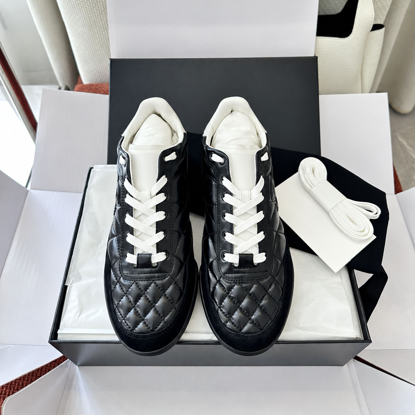 Chic Ladies Diamond Quilted Sneakers Genuine Lambskin Suede Patchwork Low Top Flat Shoes Lace Up Comfortable Casual Street Walking Daily Wear