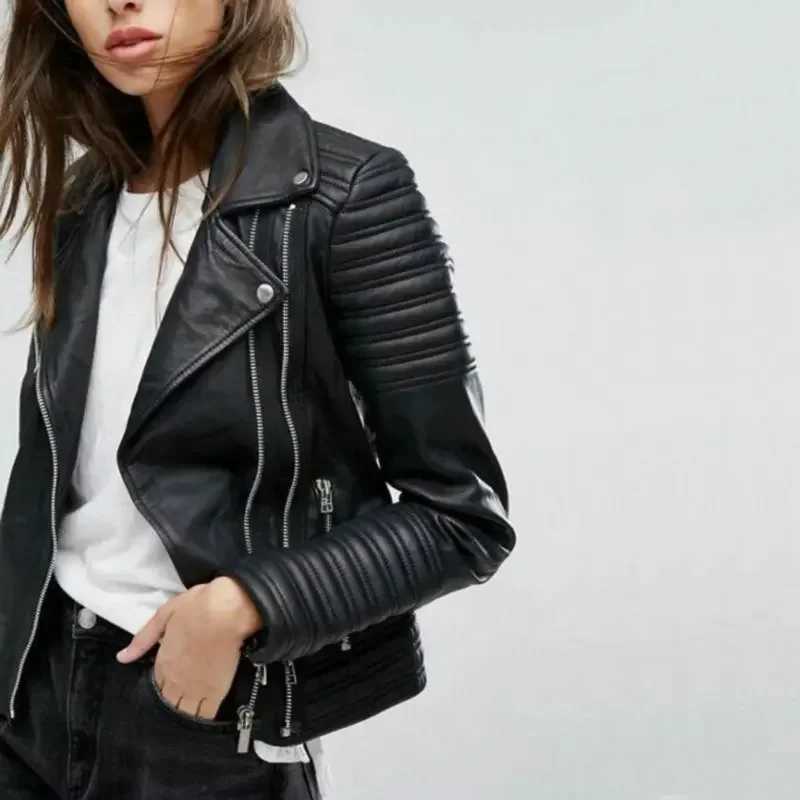 Faux Women's Leather Leather Customizable 2024 New UZZDSS Women Soft Motorcycle Faux Leather Jackets Ladies Long Sleeve Autumn Winter Biker Str