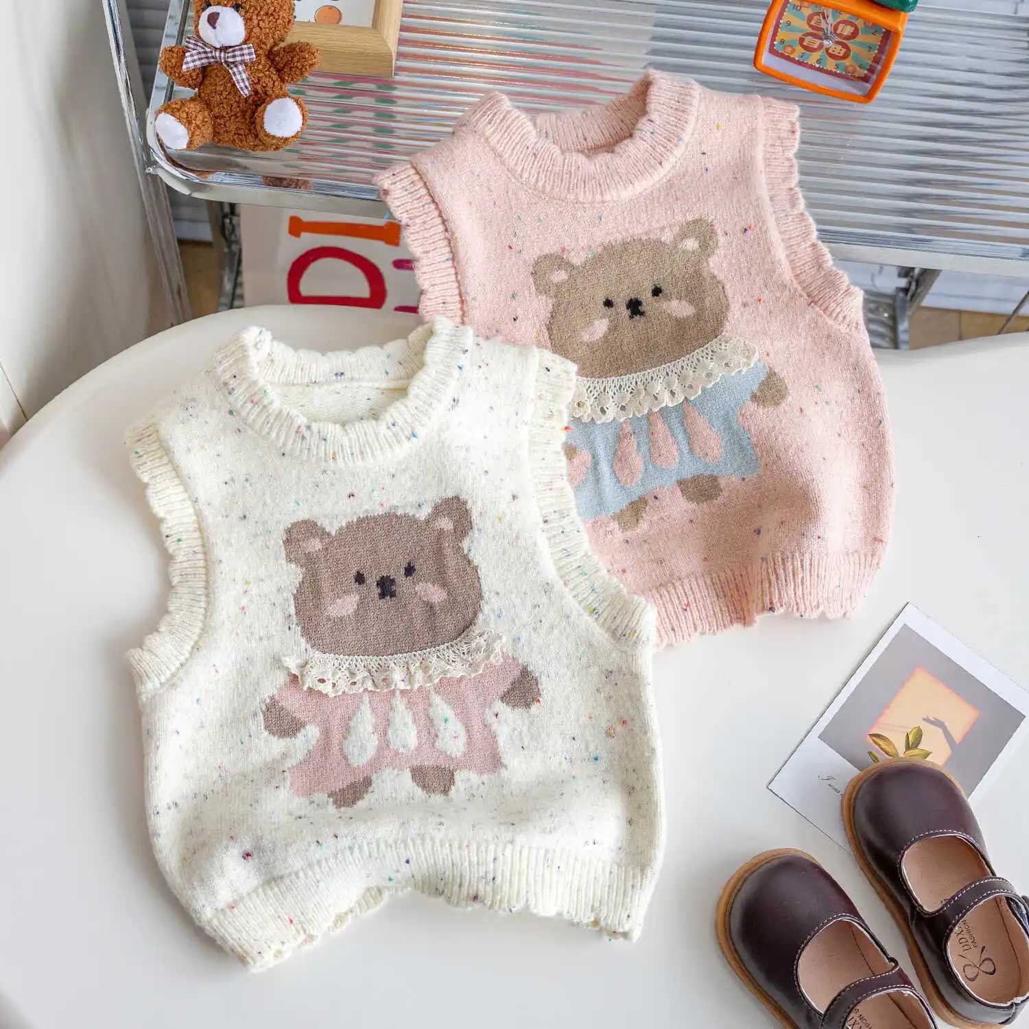 Girls Baby Pullover Autumn 2024 Winter Clothing Cute Bear Knitted Sweaters Vests Fashion Kids Children Birthday Princess Knit Clothes C260921