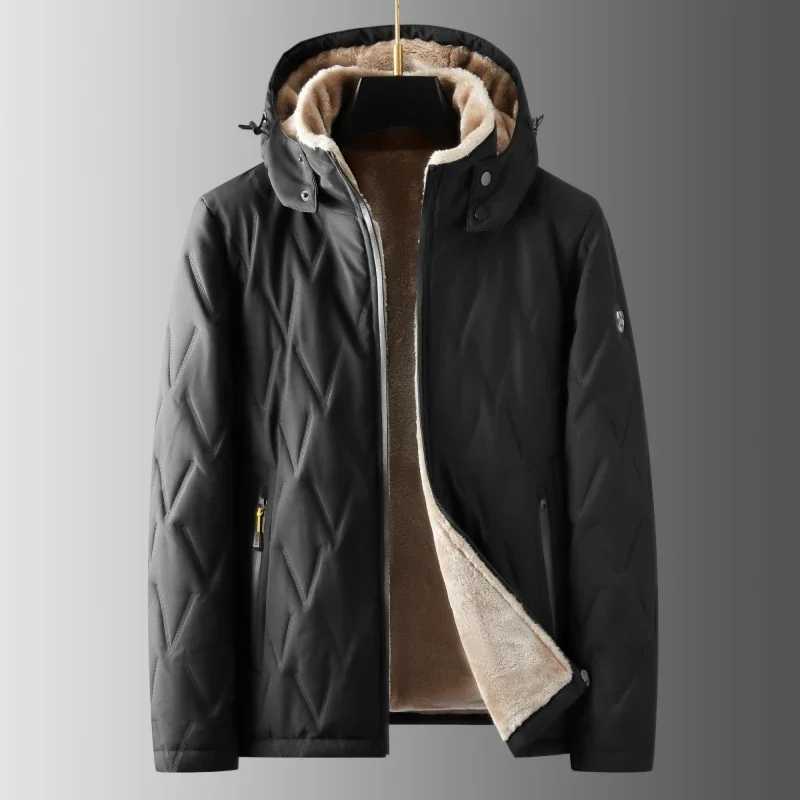 Brand Men's BROWON Down Parkas Winter Clothes Men New Plus Size 5XL Solid Color Fleece Jacket Coat Male Regular Hat Detachable Parkas Men Cloth