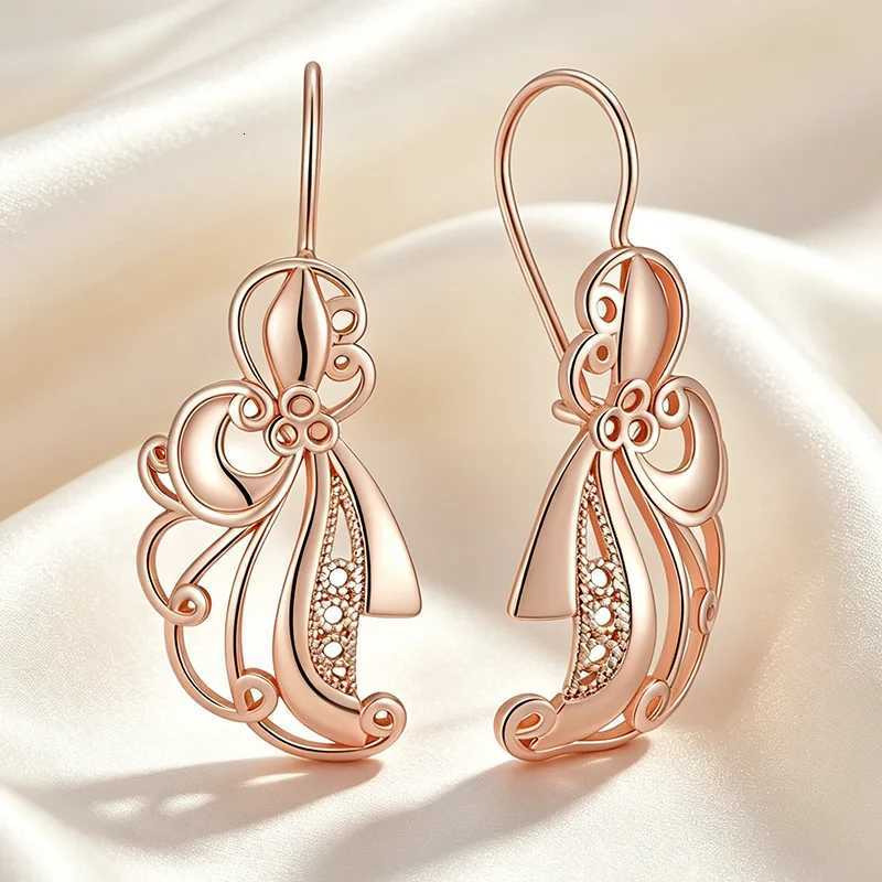 Stud Kinel Hot Unique Glossy Dangle Earrings for Women Fashion 585 Rose Gold Color Metal Flower High Quality Daily Fine Retro Jewelry X260921