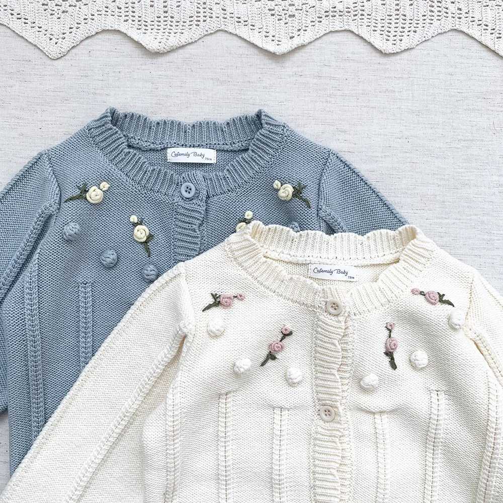 New Autumn Winter Korean Pullover Style Toddlers Kids Knitted Sweaters Embroidery Crochet Baby Girls Cotton Cute Cardigan Sweater C260921