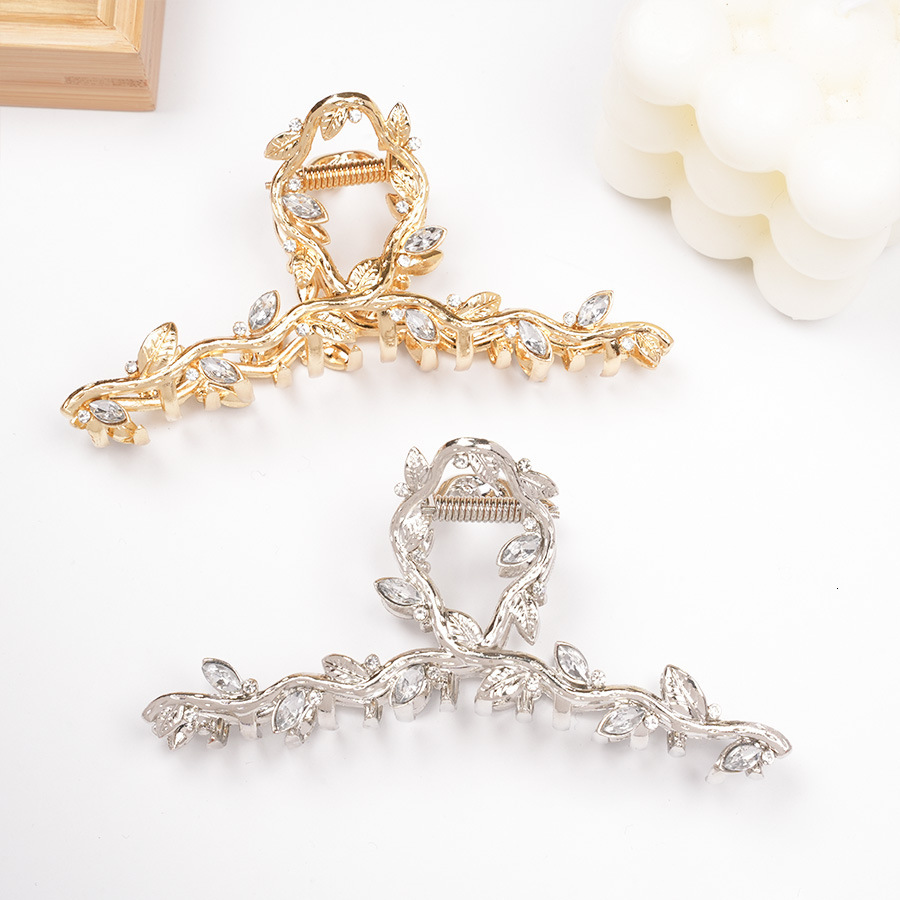 Korean Version Alloy Rhinestone Leaf High-End Sweet Claw Hairpin Hair Accessories Claw Clip Back Head Women
