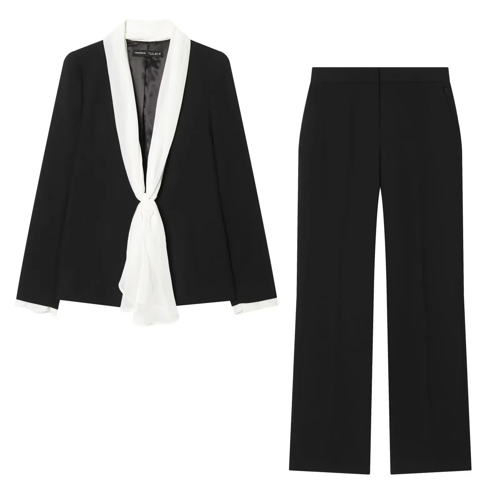 2026 Spring and Summer Womens Fashion Bow Scarf Blazer Casual High Waist Straight Pants Suit 260922