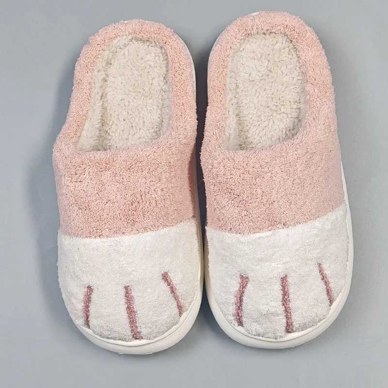 Cute Cat's P Cotton Slippers Women Indoor Anti Slip Soft Sole Plush Home Slides Woman Warm Fluffy Couple Winter Slippers T260922