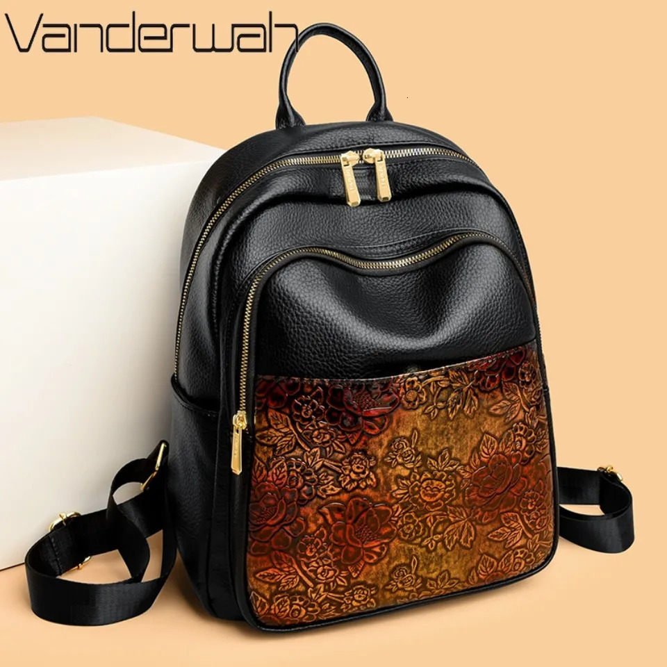 Zaino in morbida pelle di alta qualità con stampa floreale vintage Zaino da viaggio casual da donna di grande capacità Borsa a tracolla Borsa da scu