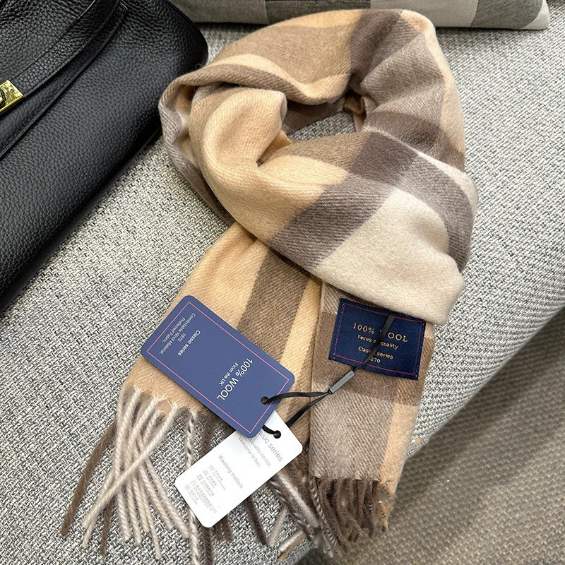 British Classic High Quality Australian Wool 100% Plaid Scarf Men Women Autumn Winter Warm Striped Shawl Wrap Cashmere Blankets 260921