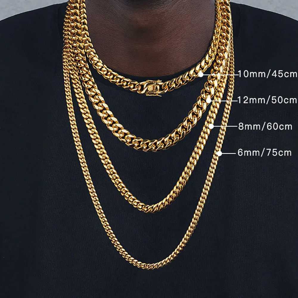 Pendant Necklaces 6mm/8mm/10mm/12mm Hip-Hop High Polished Gold Color 316L Stainless Steel Curb Cuban Link Chain Necklace Gift For Men Jewelry X26092