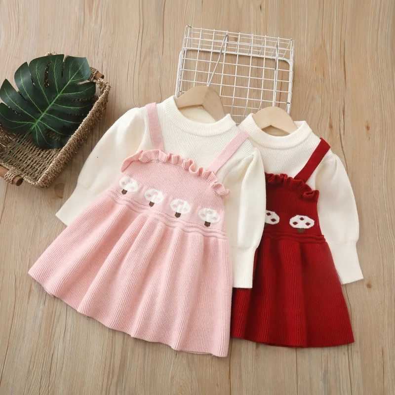 Knitted Long-Sleeved Pullover Dress Children's Autumn/Winter New Year Collection Bow-Adorned Christmas Dress Girls' One-Piece Dress C26092