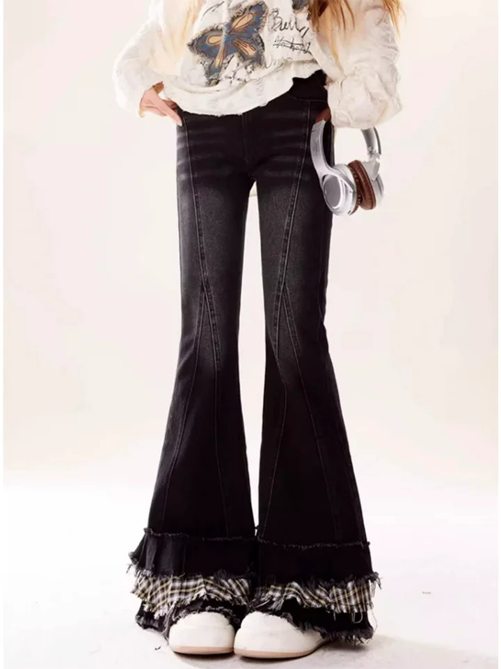 Women's Black Gothic Baggy Jeans Layered Y2K Japanese Harajuku High Waist 2000s Style Fashion Vintage Jeans Pants Clothing 260921