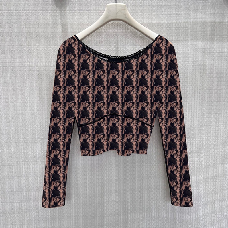 Y2K Retro Mesh Top Women Sexy Printed Cropped T Shirt Designer Long Sleeve See Through Blouse Streetwear