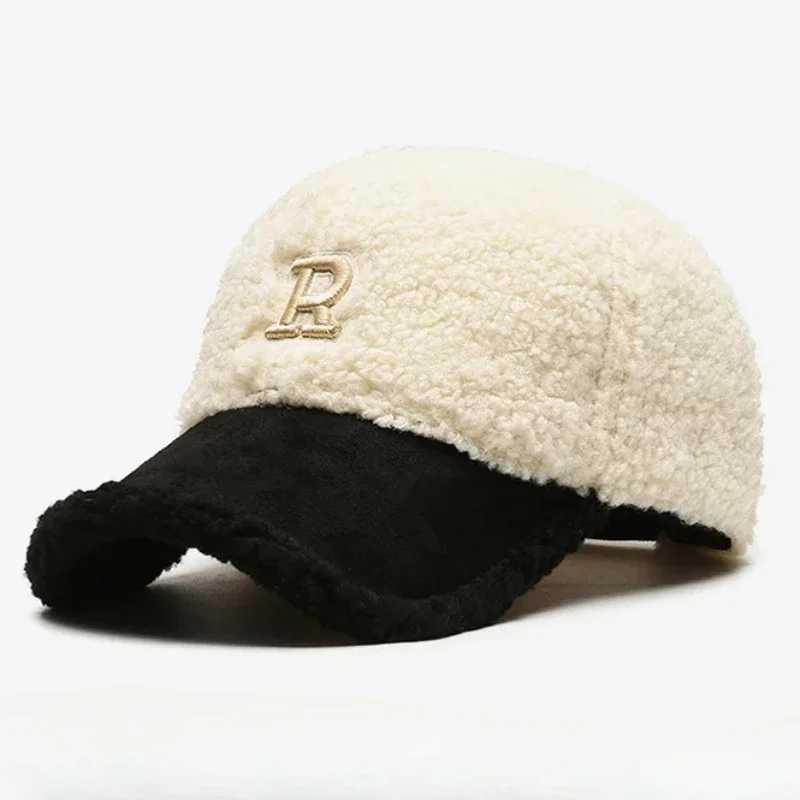 Trendy Big Letter Embroidery Men 2023 Winter Hats White Brown Lambswool Baseball Cap for Women Warm Plush Trucker Hats Gorras M260921