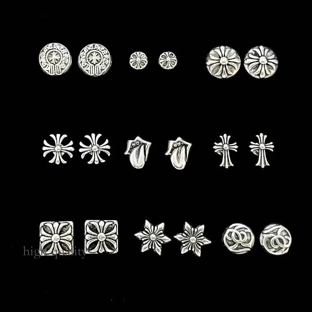 Chrome Cross Stud Designer Hoops Earing Womans S925 Silver Classic Design Earrings Luxury Vintage Hip Hop Plated Gold Earring Valentines Day For Wom