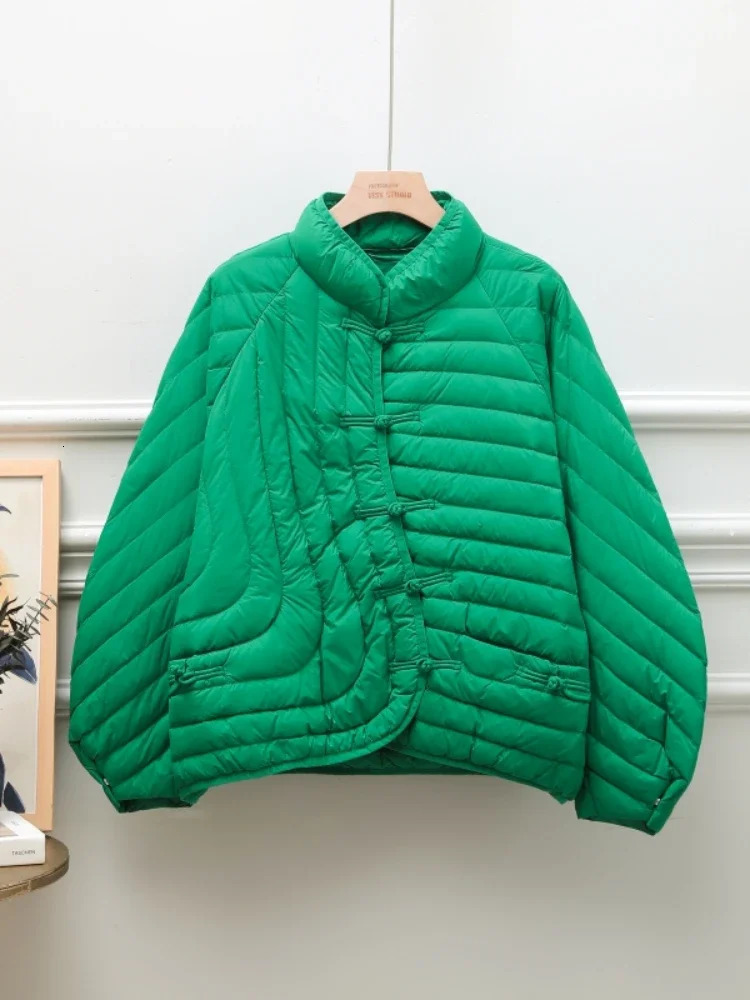 Winter Casual Lady Loose Solid White Duck Down Coat Light Puffer Parka Outwear Women Stand Collar Single Breasted Coat 260921