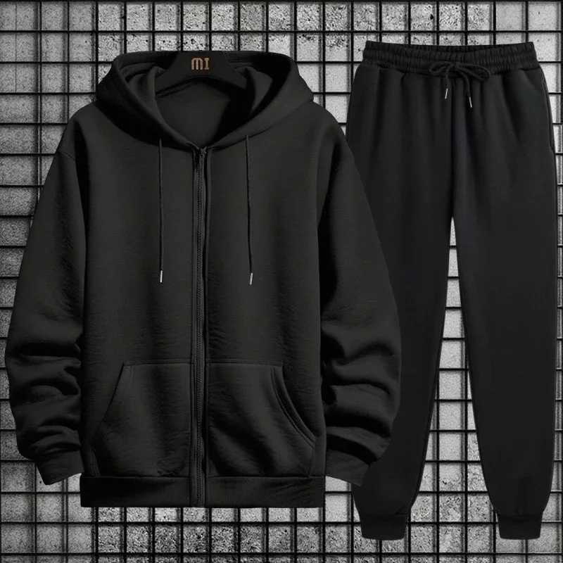 New Men's Tracksuits 2026 Arrival Men's Zipper Hoodie Sweatpants 2 Piece Set High Quality Hooded Long Sleeve Sweatshirt Autumn Winter Trac