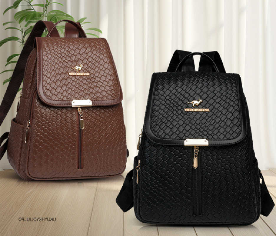 Fashion Backpack Style 2025 Women's Weaving Leather Travel Backpacks Korean Large Capacity Shoulder Bags Totes School Bag Crossbody Backpack H2