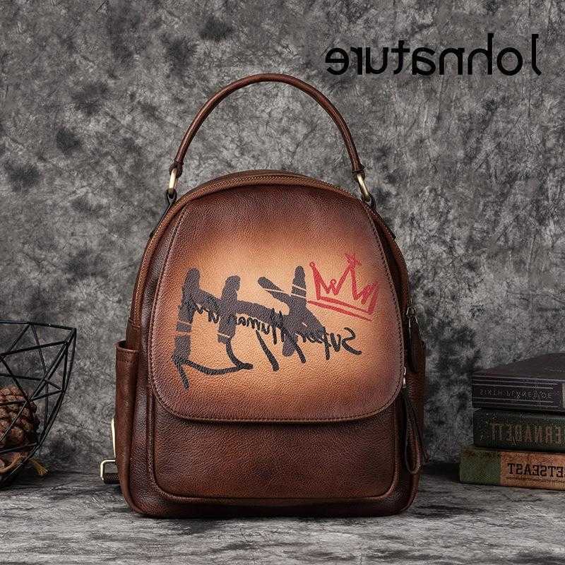 Painted Backpack Style Johnature Hand Genuine Leather Women's Backpack 2026 New Soft Cowhide Leisure Large Capacity Ladise Outdoor Travel Bags