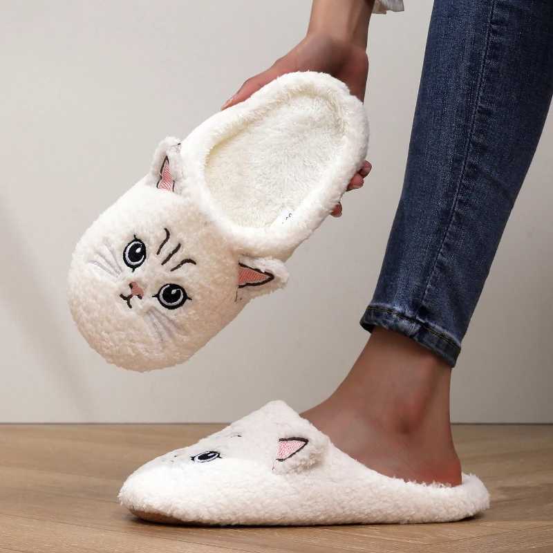Cute 3D Cartoon Cat Plus Women Winter Warm Furry Open Toe Indoor Home Slip On Bedroom Cozy Non Slip House Shoes T260922