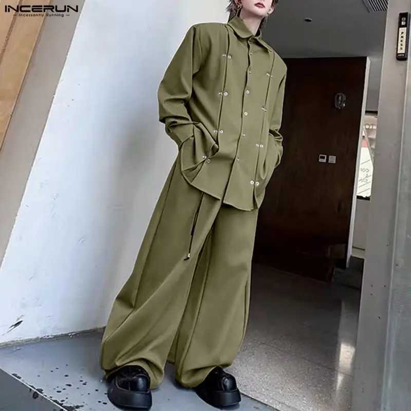 Sets Men's Tracksuits Men Solid Color Lapel Long SLeeve Shirt Pants Two Pieces Sets Streetwear Loose Fashion Men's Casual Suits S-5XL J260