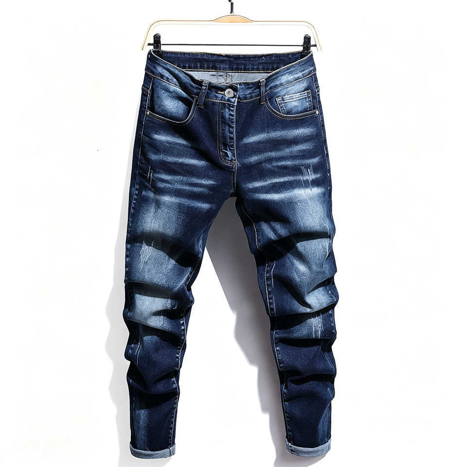 Men's Men's Jeans High Stretch Washed Distressed Jeans Vintage Scratch Faded Denim Pants RollUp Cuff Skinny Slim Fit Casual Long Trousers