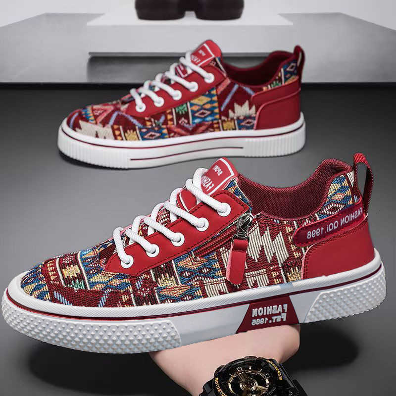 Casual Men's Casual Shoes Shoes 2026 Summer Men's Ethnic Print Canvas Shoes Casual Sneakers Lightweight Soft Sole Streetwear Trendy Footwe