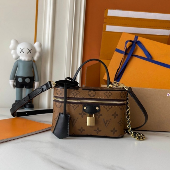 Designer bag Vanity Cosmetic Bag Shoulder Bag Monogram Brown Flower Women Square makeup bag vintage classic Handbag Messenger Bags Tote Bag Purse Ba