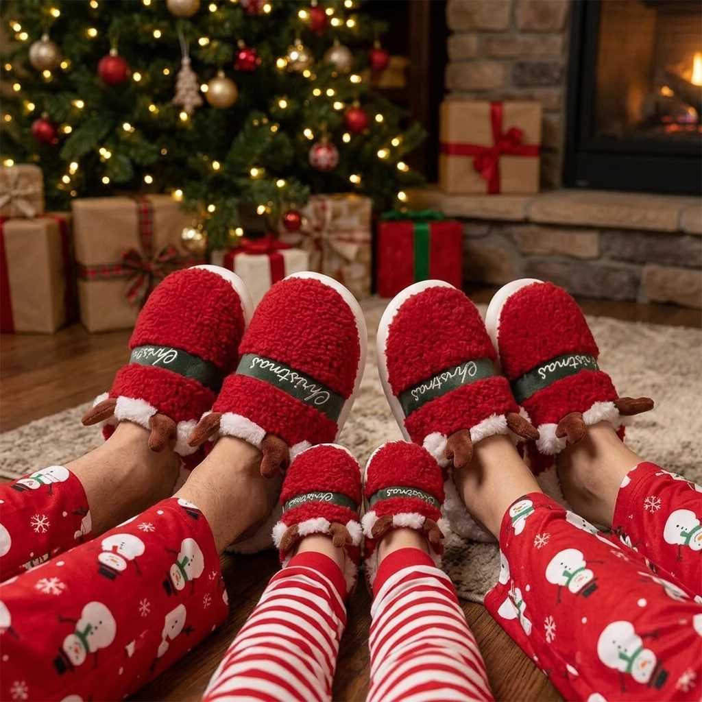 Christmas Slippers Cotton Plush Winter Warm House Shoes Unisex Indoor Footwear for Women Men Holiday Gift Home Bedroom T260922