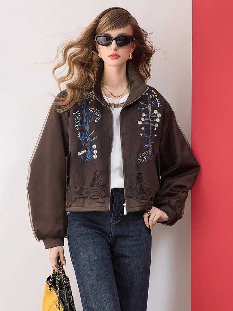 Women's Jackets Winter Embroidered Short Cotton Jacket for Women Thick Warm Puffer Coat Vintage Floral Bomber Outerwear Street Fashion C260921