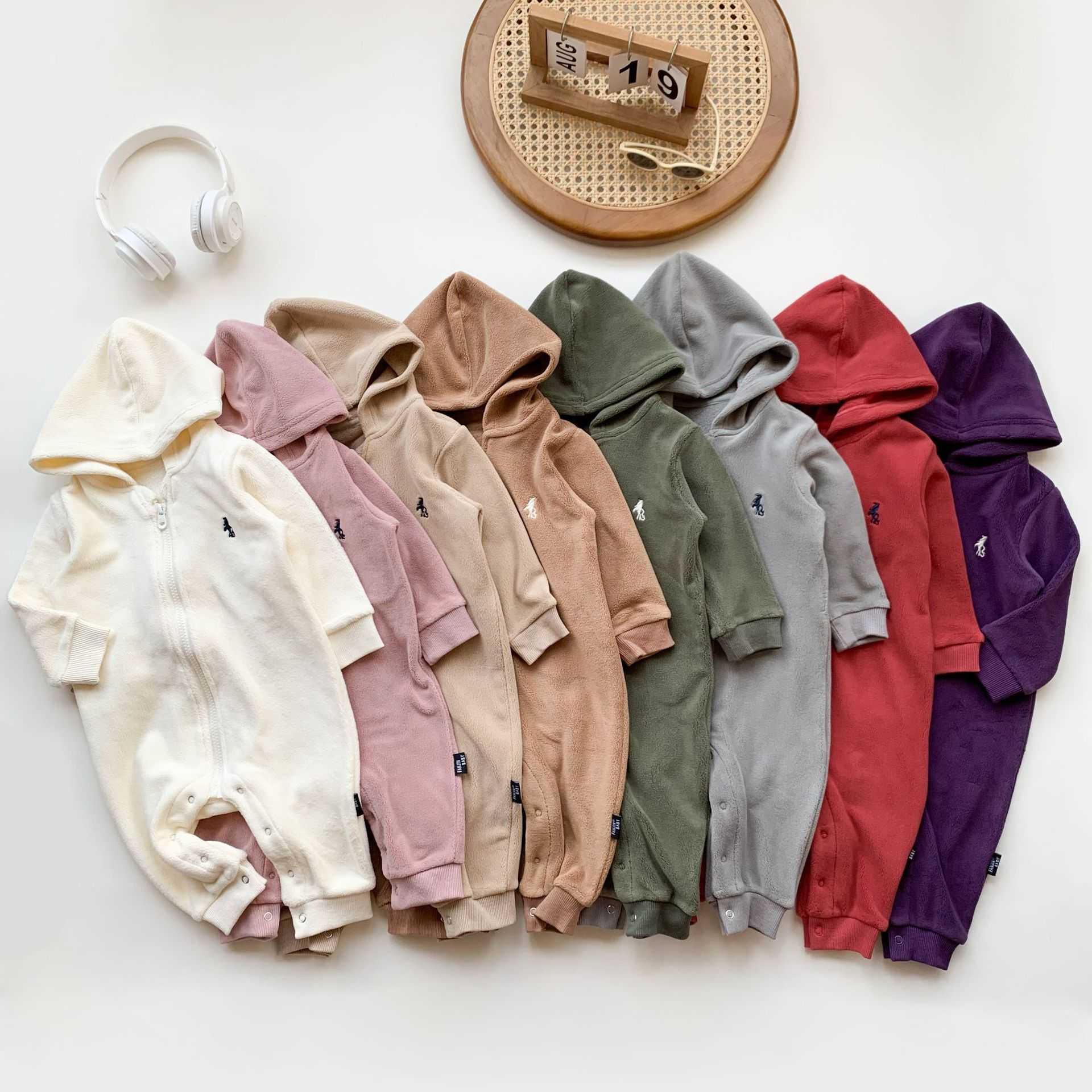Ins Korean version baby winter outfit hooded outdoor climbing suit fleece jumpsuit super cute and stylish baby clothes Q260919