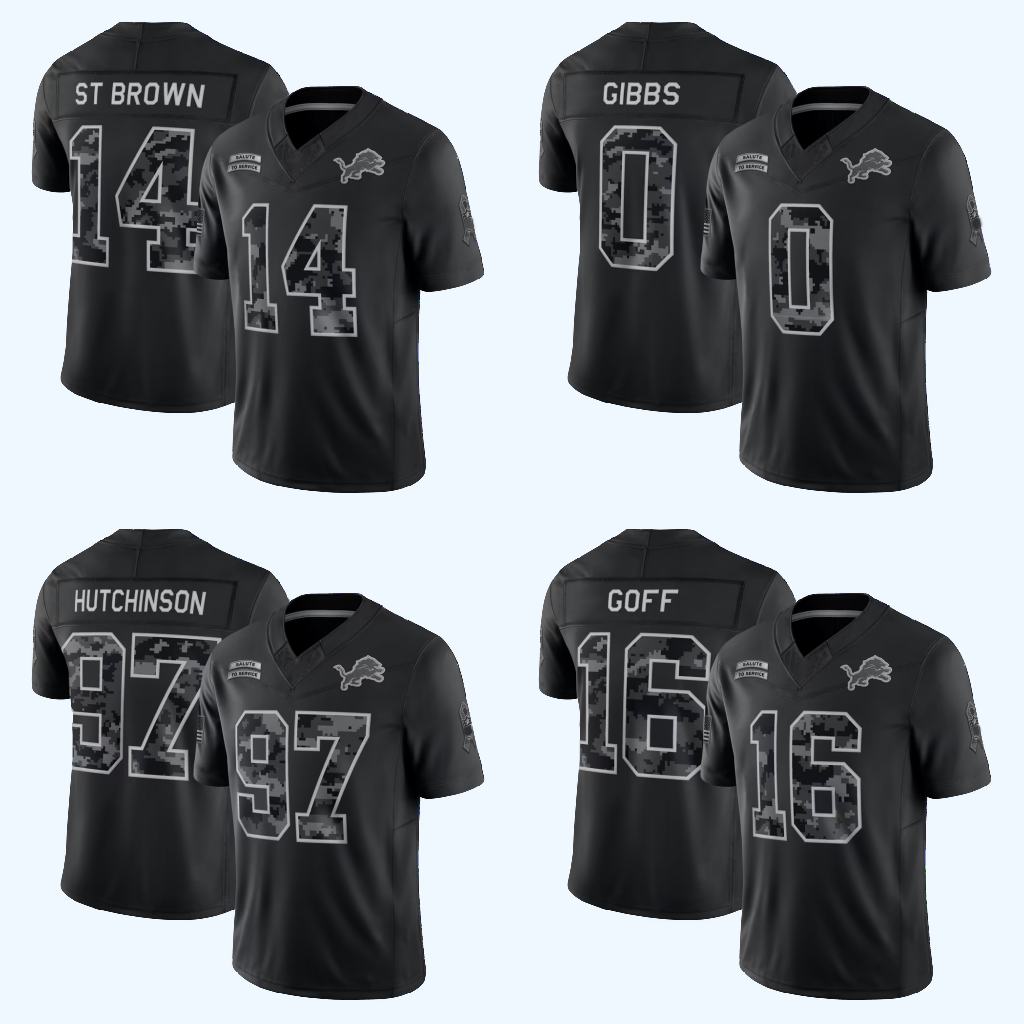 Custom Jared Goff 2026 Salute Service Jahmyr Gibbs St Brown Aidan Hutchinson Detroit Embroidered V-Neck Rugby Jersey Lionss Any Name Any Number