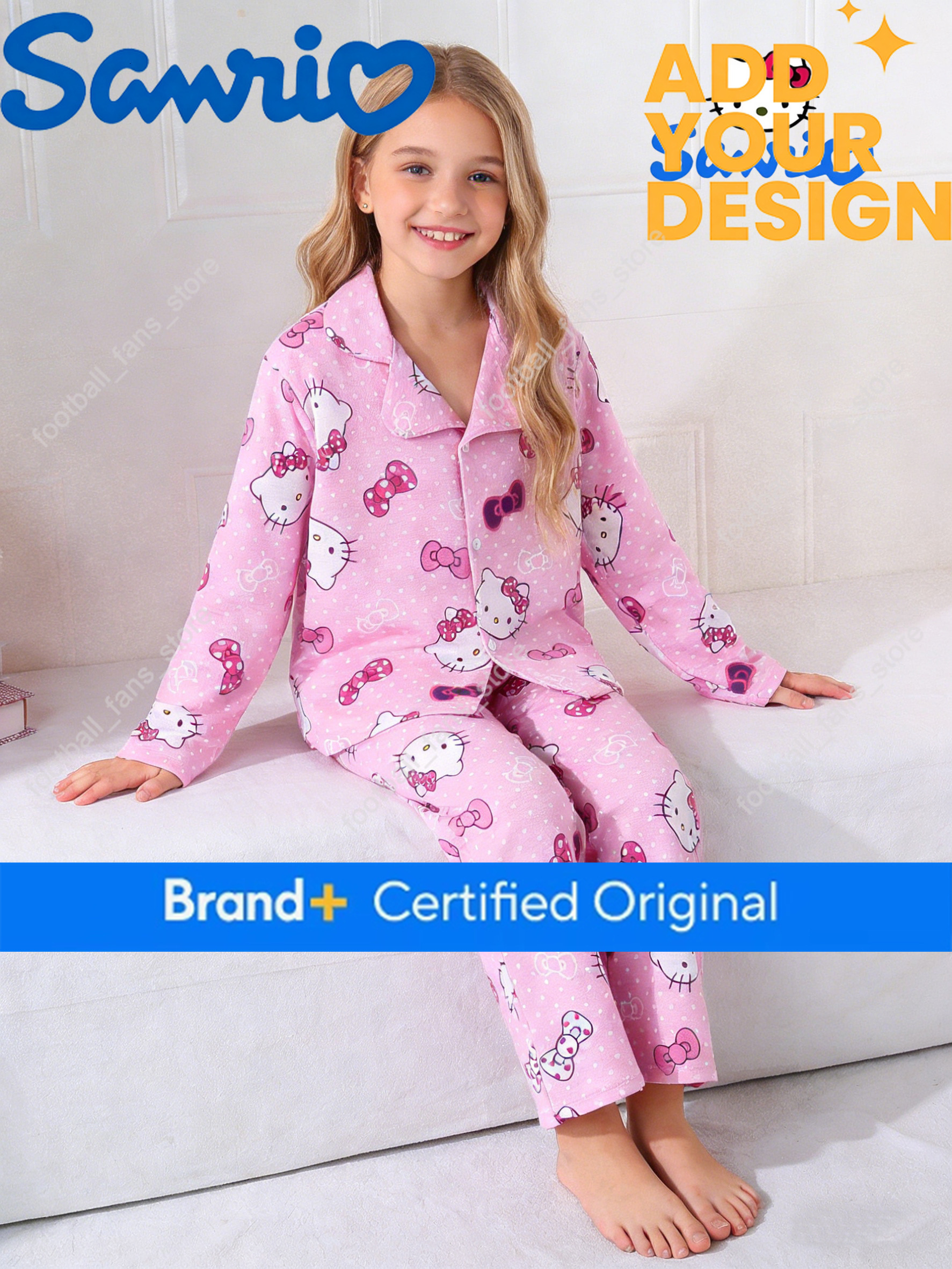 Sanrio Spring/Autumn Girls' Clothes, Hello Kitty Long Sleeve Top/Pants, Casual Pajamas/Sleepwear Suitable for Home Wear 4c