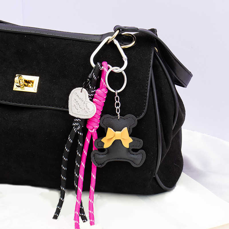 Lovely Accessories Bag Car Parts Key Holder Bow Bear Keychain Soft Fashion PU Leather Keyring Creative Bag Ornament Cartoon Bag Pendant Bag Hanging