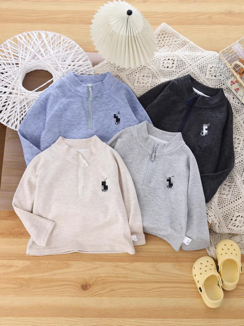 Boys Girls Half Zip Stand Collar Kids Sweatshirt, New Spring Fall Simple Warm Milled Stripe Base Layer Top, Casual Children Pullover