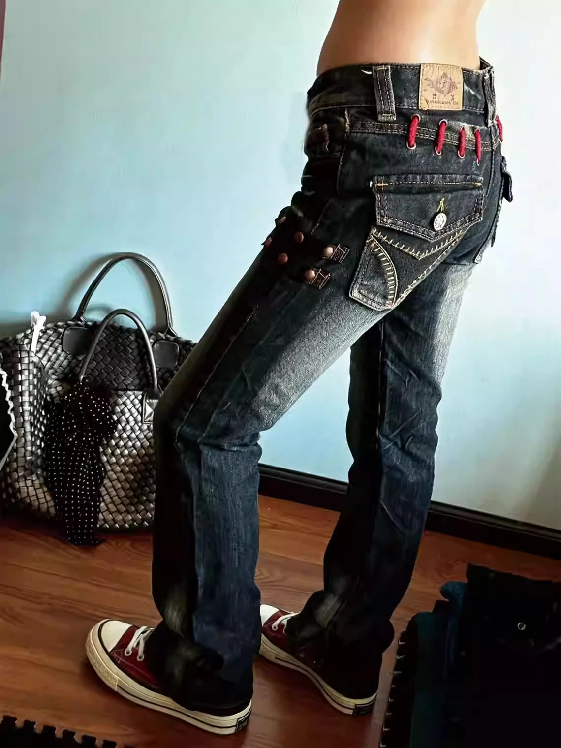 Women's Low Rise Jeans Harajuku Japanese Denim Pants Y2k Skinny Jean Bootcut High Street American Retro Grunge Cyber Punk 260915