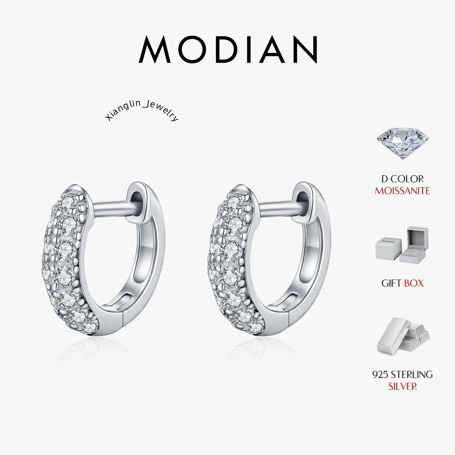 MODIAN D Color Sparkling Moissanite Circle Ear Buckle 925 Sterling Silver Classic Dating Hoop Earring For Women Fine Jewelry