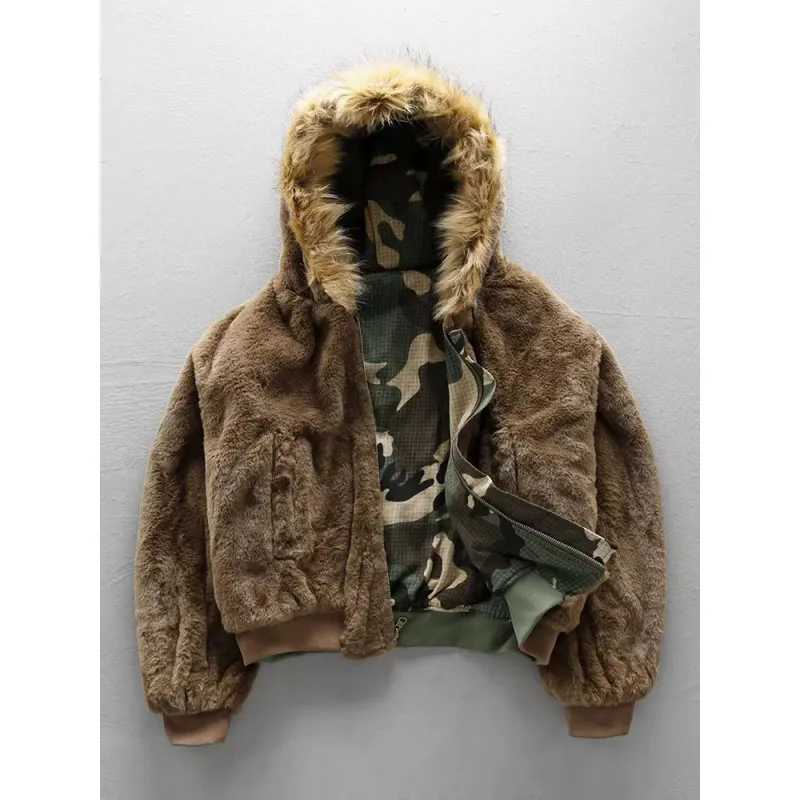 Men's Down Parkas Fur Collar Parkas Camouflage Padded Jackets Men Streetwear Harajuku Oversized Bubble Coats Outwear C260922