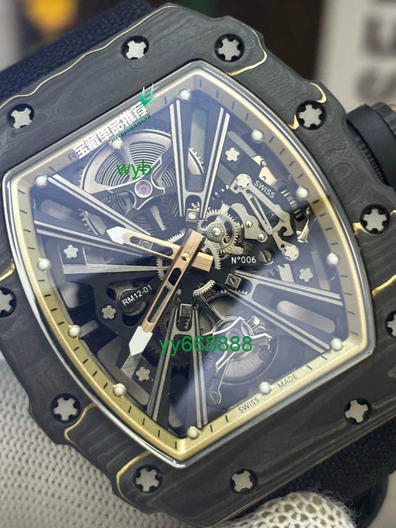 Men Luxury Watch R 12-01 Black Carbon Fiber Tourbillon Automatic Mechanical Watch Men's Watches R M 1201 Wristwatch Sport Watch Designer Watch