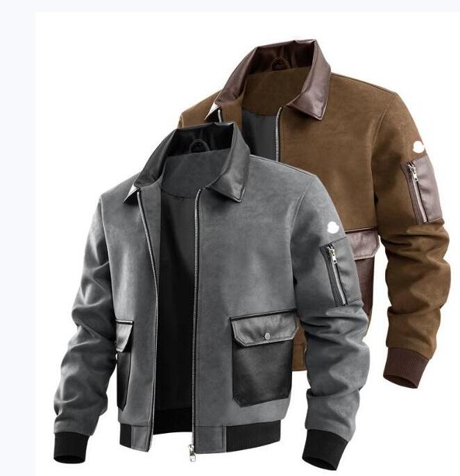 suede fabric zipper cardigan brand jackets Men's lapel Jacket color blocking Casual windbreak outfit Jacket Outerwear for fall winter