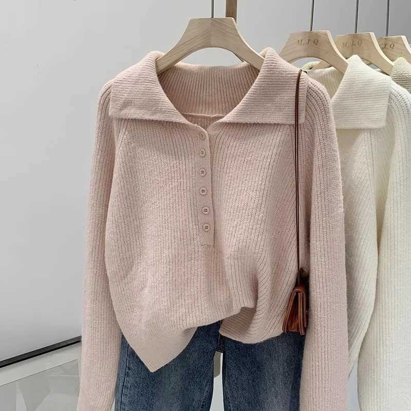 Women's Sweaters Korean Style Lazy Collar Sweater Women's Spring Autumn New Simple Slim Soft Knitted Shirt Versatile Top Commute Fashion H