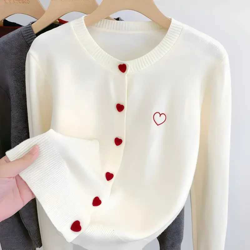 Women's Sweaters Women's Clothing Sweet Love Embroidered Knitted Cardigan Autumn Winter Casual Loose O-neck Long Sleeve Sweaters Lady Eleg